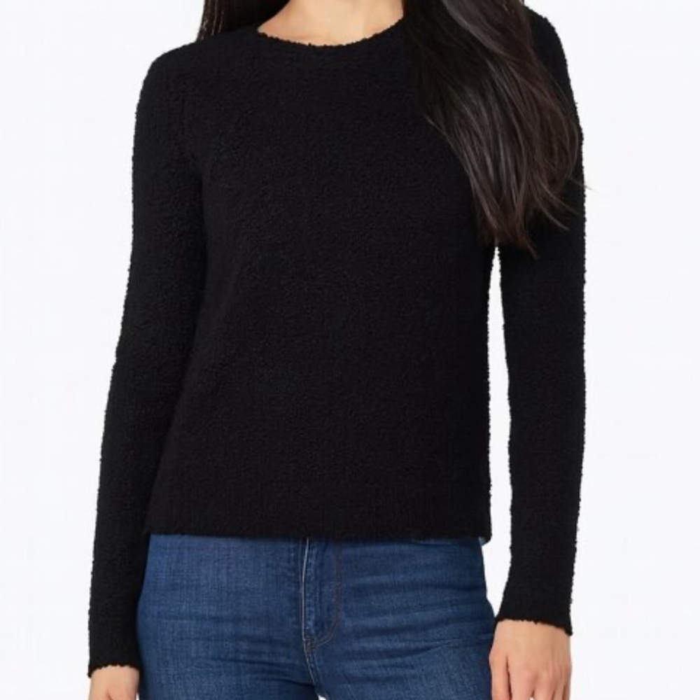 Theory Jaidyn Veiling Boucle Wool Blend Pullover Sweater Black Sz Small